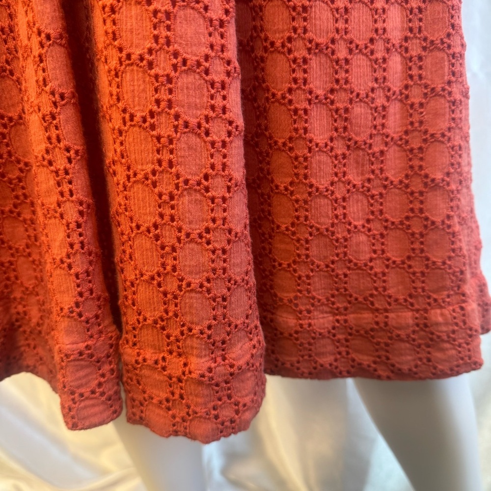 Anthropologie Elm Burnt Rust Orange Lacy Eyelet Sleeveless Collared Midi Dress - Picture 8 of 14